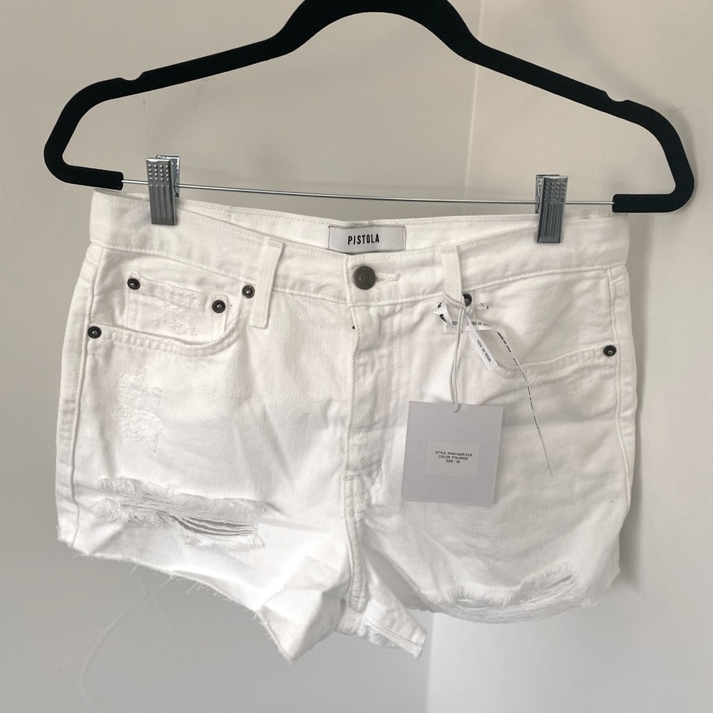 White, cut off and stretchy jean shorts